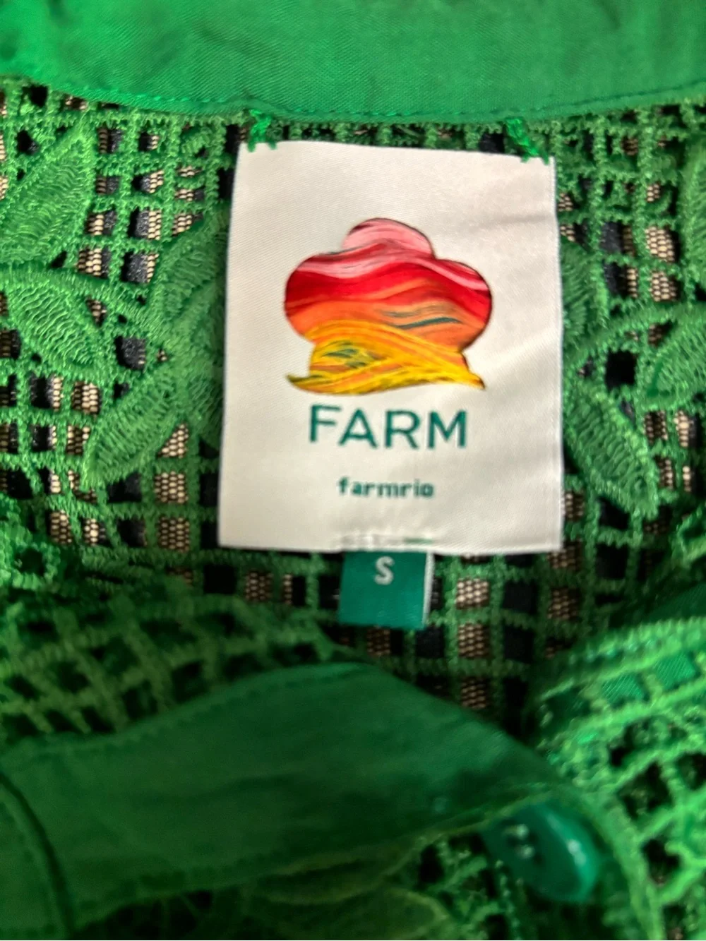 Farm Rio Green Landscape Guipure Blouse / Button Up Shirt size Small - Picture 4 of 9